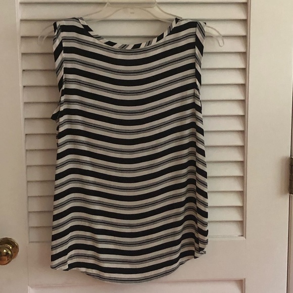 LOFT Sleeveless Blouse MP EUC Black and White Striped - Picture 4 of 5